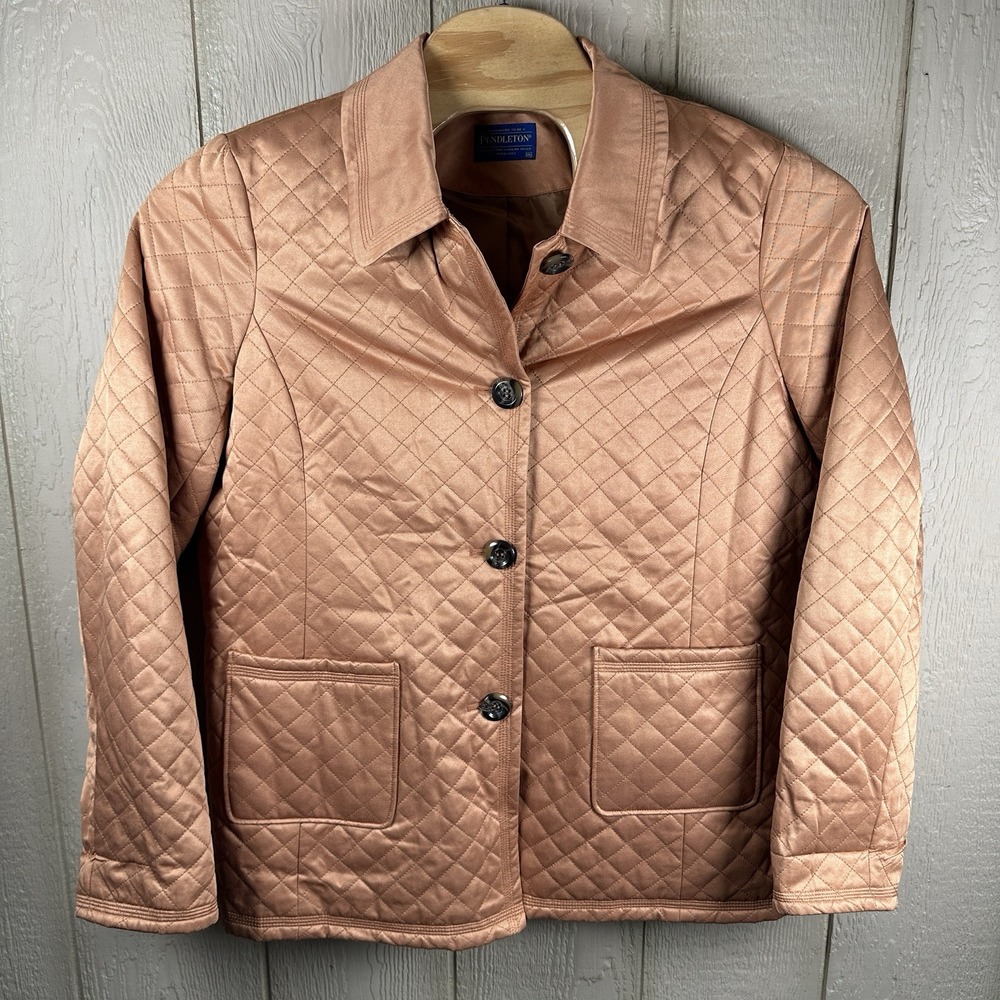 Pendleton Quilted Jacket Womens XXL Orange Camel Button Front Equestrian Pockets